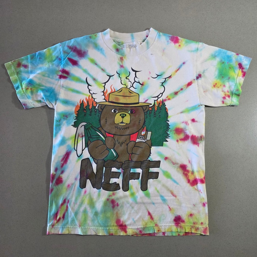 Neff Mens Tie Dye Graphic T-Shirt Bear Ranger Streetwear Skate Multi-Color Small